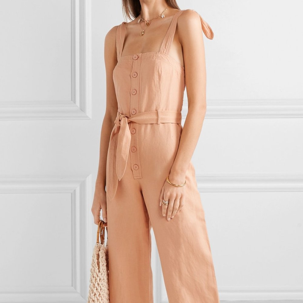 Apiece Apart Sand Deia cotton and linen-blend twill jumpsuit Size 2